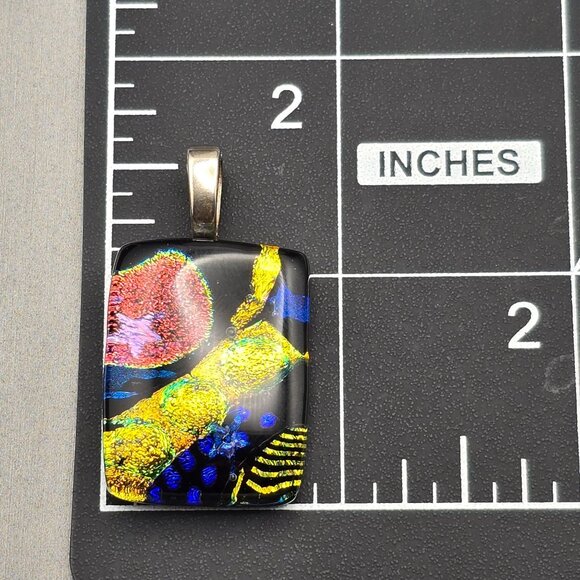 Handcrafted Multicolored Dichroic Glass Cosmic Pendant 1.5" Silver-Plated Bail - Picture 5 of 5